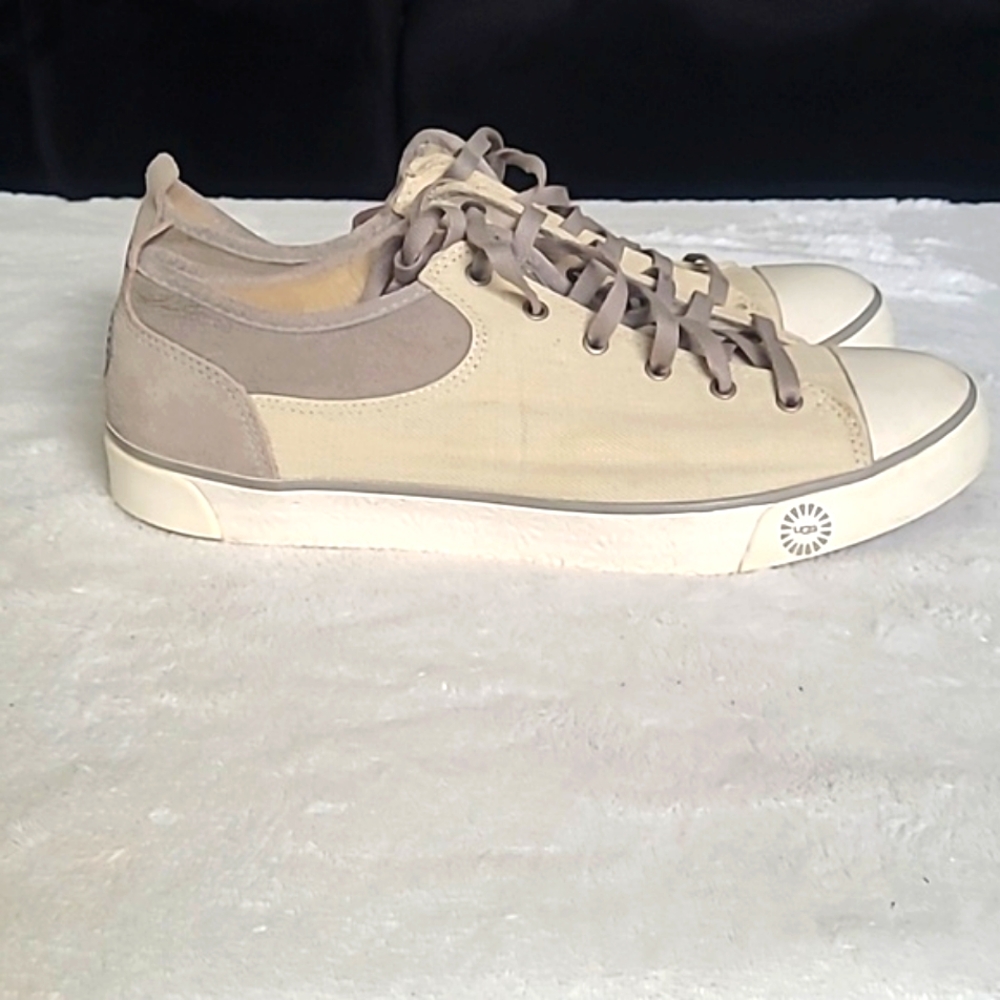 UGG  Cream and Gray Australia Evera Canvas Leather Sneaker